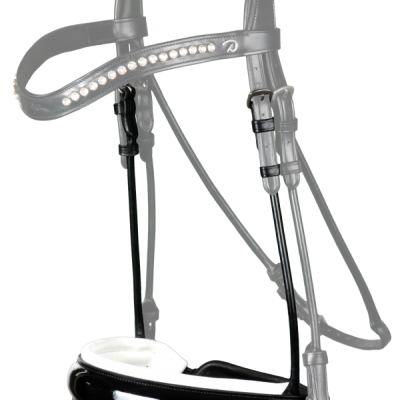 Dy'on Rolled Dressage Collection Large Crank Patent Noseband with White Padding and Flash