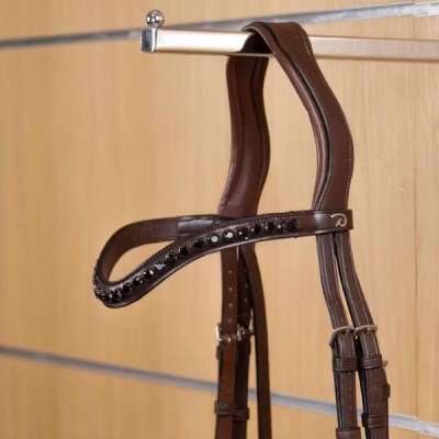 Dy'on Dressage Collection Flat Leather Black Swarovski V-Shaped Browband
