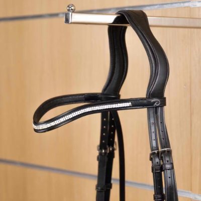 Dy'on Dressage Collection Flat Leather Double White Swarovski V Shape Browband - Image 2