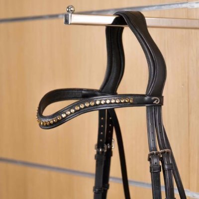 Dy'on Dressage Collection Flat Leather Gold Swarovski V-Shaped Browband - Image 3