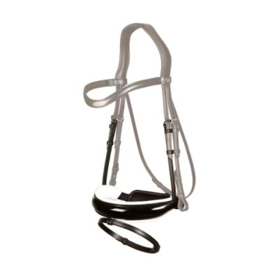 Dy'on Dressage Collection Round Leather Patent Large Crank Noseband With White Padding and Flash - Image 2